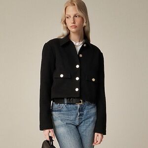 NWT J Crew Cropped Lady Jacket in Black & Gold Buttons Size XS $148 Retail CF045